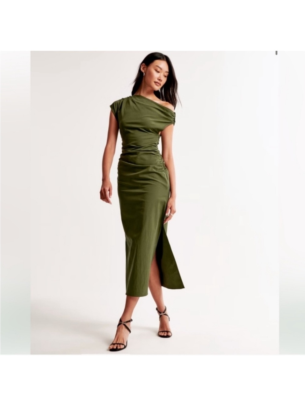 NWT Abercrombie & Fitch Off The Shoulder Draped Midi Dress Green SP